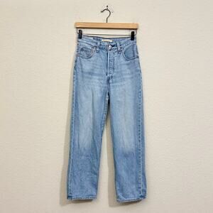 LEVI'S Ribcage Straight Ankle Jeans Blue Baggy High Rise Button Fly